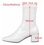 Bota Branca Feminina Stretch Bico Quadrado Salto Grosso