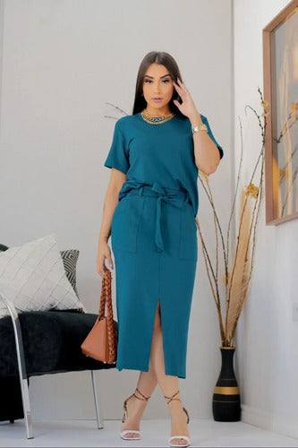 Conjunto Femenino Despojado Casual Com Saia + Cropped Alonga