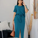 Conjunto Femenino Despojado Casual Com Saia + Cropped Alonga