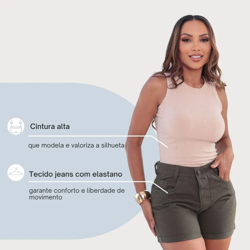 Short Jeans Feminino Casual Confortável Cintura Alta Verão