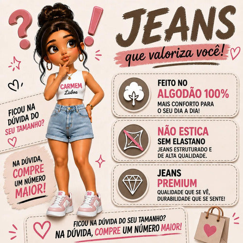 Short Jeans Feminino Barra Virada Cintura Alta Jeans Grosso