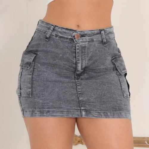 Saia Cargo Feminina Cintura Alta Com Lycra Moda  Estilosa