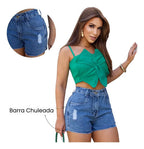 Short Jeans Feminino Premium Destroyde Cintura Alta Básico