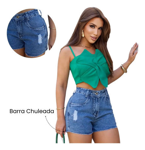 Short Jeans Feminino Premium Destroyde Cintura Alta Básico