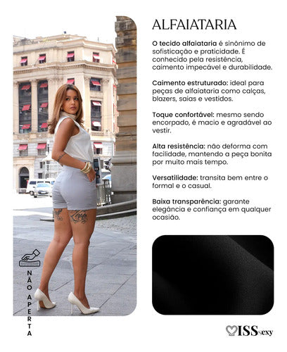 Shorts Alfaiataria Feminino Social Cintura Alta Bolsos Verão