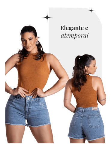 Short Jeans Feminino Dpl Jeans 100% Algodão Cintura Alta Mom