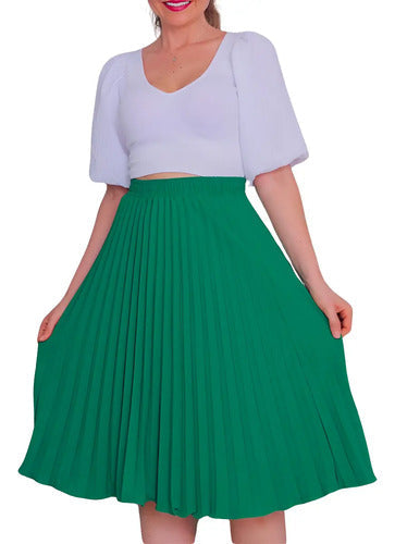 Saia Plissada Midi Crepe Moda Evangélica