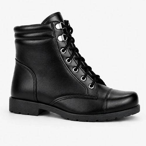 Bota Coturno Salto Baixo Aplicação Metal Preto