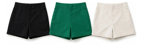 Kit 3 Short Linho Mabel Caimento Despojado Feminino Adulto