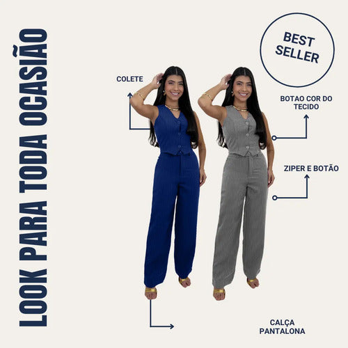 Conjunto Alfaiataria Social Risca De Giz Feminino Elegante