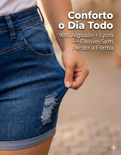 Short Jeans Plus Size Cintura Alta Lycra Levanta Bumbum
