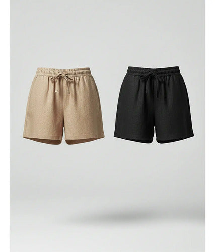 Kit 2 Shorts Bermuda Linho Feminino Cintura Alta Casual Top