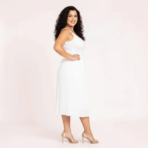 Kit 2 Saia Midi Branca Preta Plissada Plus Size Evangélica