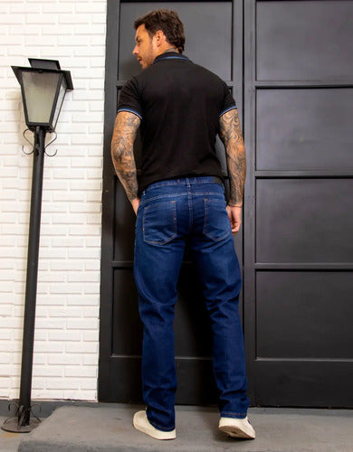 Calça Jeans Masculina Azul Escuro Slim Com Elastano