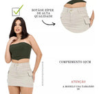 Saia Feminina Cargo Mini Jeans Algodão Com Lycra