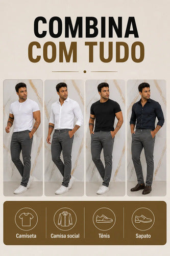 Calça Masculina Sarja Premium Esporte Fino Bolso Faca Lycra