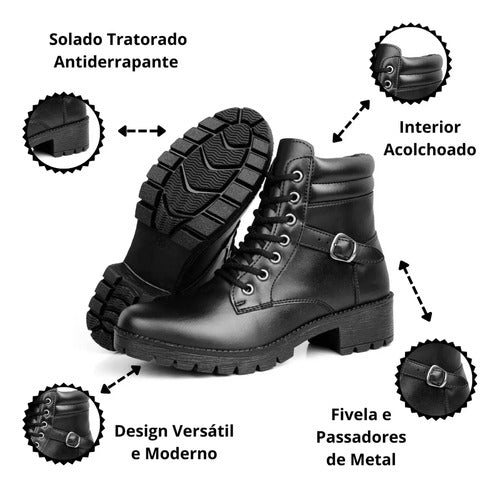 Coturno Feminino Cano Baixo Solado Tratorado Fivela Outono