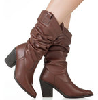 Bota Feminina Slouch Western Enrugado Bico Fino Country