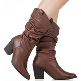 Bota Feminina Slouch Western Enrugado Bico Fino Country