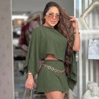 Conjunto Feminino Short Saia Blusa Frente Única Verão