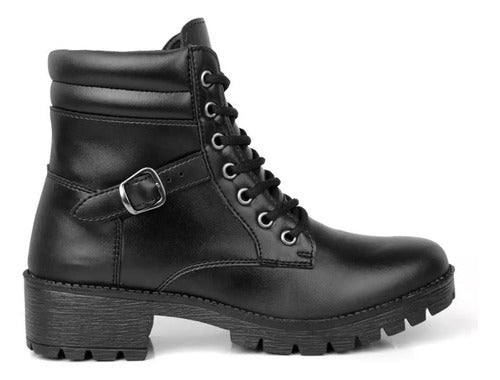 Coturno Feminino Cano Baixo Solado Tratorado Fivela Outono