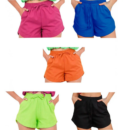 Kit 5 Short Soltinho Laço Curto Feminino Cintura Bermuda Top