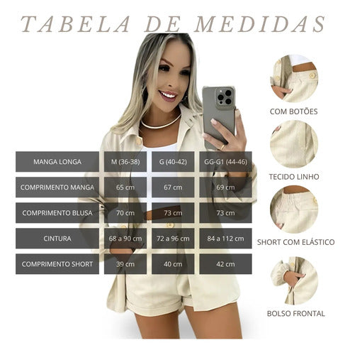 Conjunto Linho Feminino Camisa E Short Linha Premium