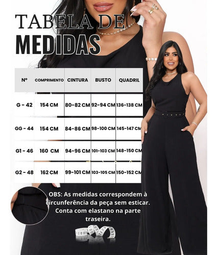 Macacão Regata Pantalona Com Cinto Forrado Decote V Duna