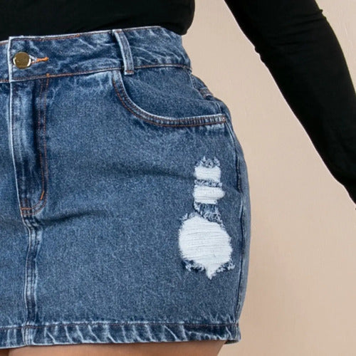Saia Jeans Feminina Plus Size Contura Alta Barra Feita