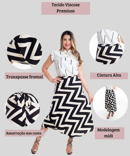 Saia Envelope Longa Amarracao Cintura Alta Trabalho Elegante