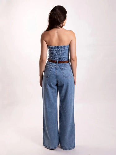 Macacão Jeans Feminino Tomara Que Caia Cintura Alta