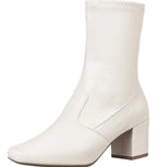 Bota Branca Feminina Stretch Bico Quadrado Salto Grosso
