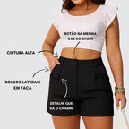 Shorts Feminino Cintura Alta Meia Coxa Alfaiataria Social