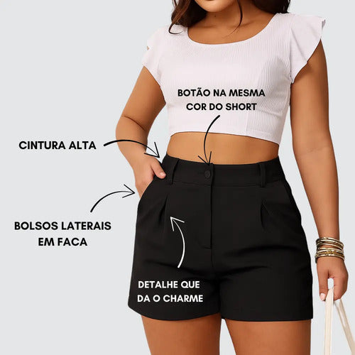 Shorts Feminino Cintura Alta Meia Coxa Alfaiataria Social