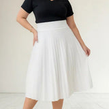 Saia Midi Plissada Lisa Moda Evangélica Tendencia Leve