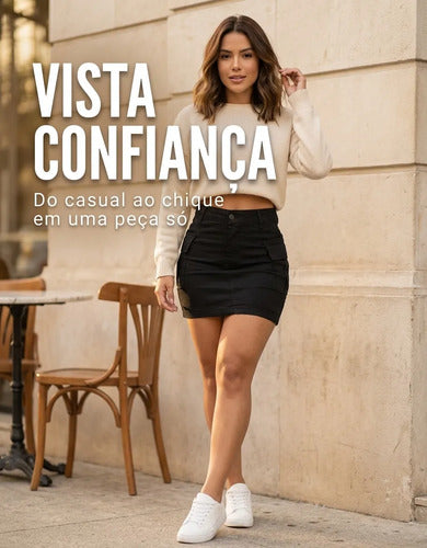 Saia Cargo Feminina Cintura Alta Com Lycra Levanta Bumbum