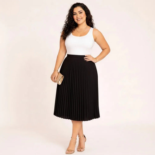 Kit 2 Saia Midi Branca Preta Plissada Plus Size Evangélica