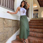 Saia Envelope Traspassada Midi Com Forro De Luxo Tendencia