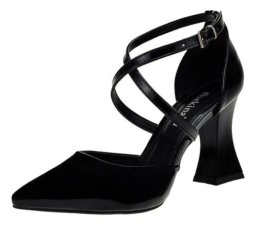 Scarpin Feminino Salto Alto Geométrico Taça Tiras Cruzadas
