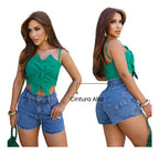 Short Jeans Feminino Premium Destroyde Cintura Alta Básico