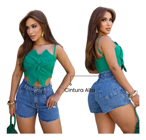 Short Jeans Feminino Premium Destroyde Cintura Alta Básico