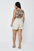 Short Alfaiataria Forrado Feminino Bermuda  Cintura Alta