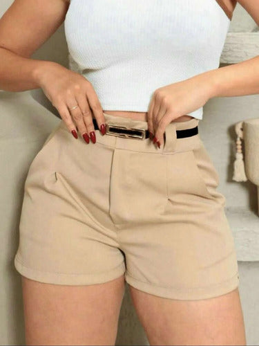 Kit 3 Shorts Alfaiataria Feminino Moda Luxo Com Cinto Brinde