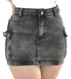 Saia Cargo Jeans Feminina Marmorizada Lycra Empina Bumbum