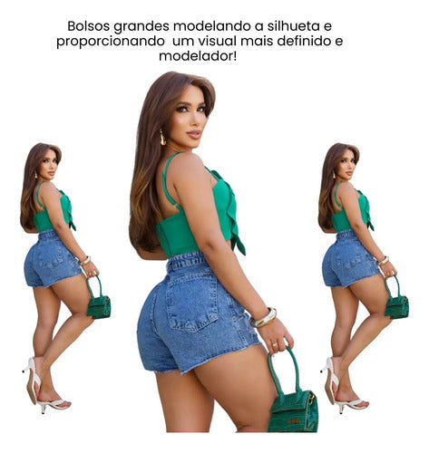 Short Jeans Feminino Premium Destroyde Cintura Alta Básico