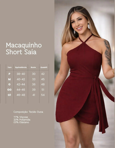 Macaquinho Short Saia Frente Única Com Bojo Acinturado Lindo