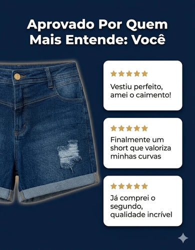 Short Jeans Plus Size Cintura Alta Lycra Levanta Bumbum