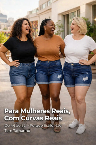 Short Jeans Plus Size Cintura Alta Lycra Levanta Bumbum