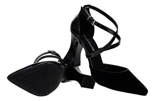 Scarpin Feminino Salto Alto Geométrico Taça Tiras Cruzadas