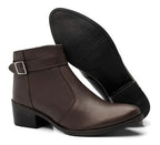 Bota Feminina Cano Curto Salto Baixo Fivela Casual Moderna